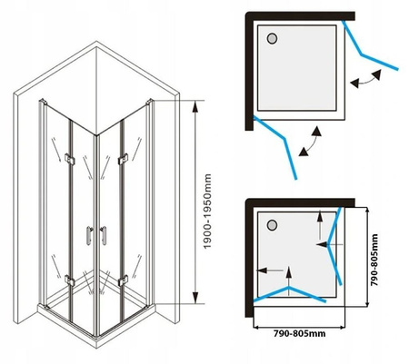 Kabina prysznicowa 80x80  black składana 6mm 23178210