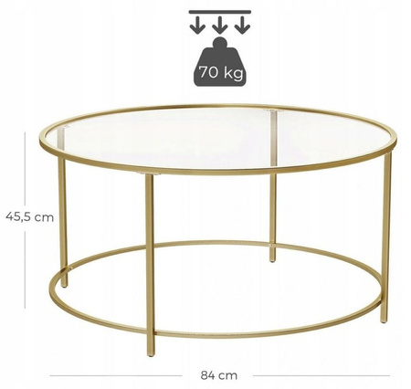Stolik złoty okrągły Ława złota rama szkło hartowane (szerokość: 84 cm) 24378389