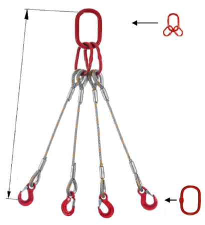 IMPROWEGLE Zawiesie linowe czterocięgnowe miproSling (długość liny: 1m, udźwig: 16,5-23,5 T, średnica liny: 32 mm, wymiary ogniwa: 340x180 mm) 33948496