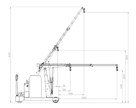 Żuraw z ramieniem stałym w pełni elektryczne, wysięgnik podwójny - elektryczne sterowane za pomocą proporcjonalnych dźwigni (udźwig: 1000 kg, maks. wysieg ramienia: 2500 mm, maks. wysokość: 3905 mm) 03082031
