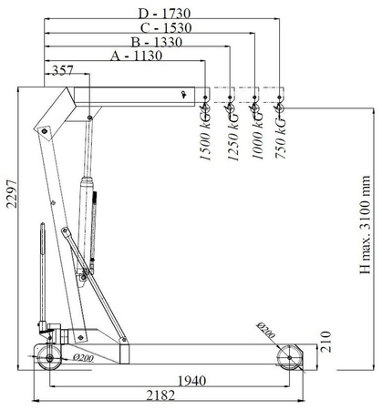 Żuraw hydrauliczny ręczny (udźwig: od 750 do 1500kg) 5877833