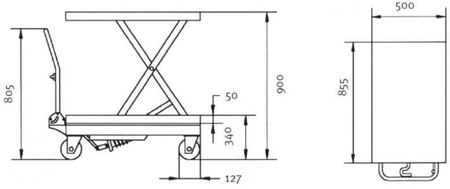 Stół nożycowy z podnośnikiem hydraulicznym Unicraft (udźwig: 500 kg, wymiary platformy: 855x500 mm, wysokość podnoszenia min/max: 340-900 mm) 32240149