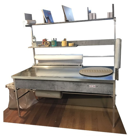 Stół do pakowania Alu z kołem (wymiary: Dł.170 cm. szer. 80 cm. wys. regulowana 80/95 cm.) 91082792