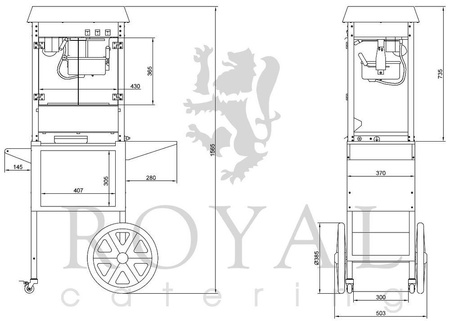 Maszyna do popcornu z wózkiem Royal Catering (moc: 1600W, wydajność: 5 - 6 kg/h) 45643432