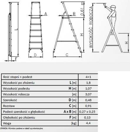 Drabina wolnostojąca Drabex 6 stopniowa z półką i haczykiem (wysokość robocza: 3,29m) 99674665