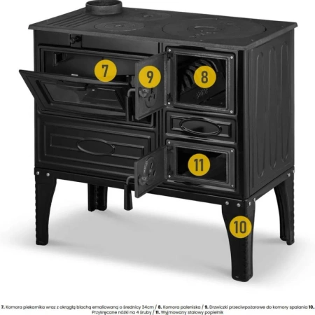 Kuchnia węglowa emaliowana z piekarnikiem 8,7-10,7kW – kolor czarny – średnica wylotu spalin 130 mm 99682164