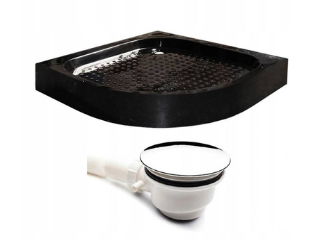 Brodzik 90x90 półokrągły 15cm czarny + syfon 23179601