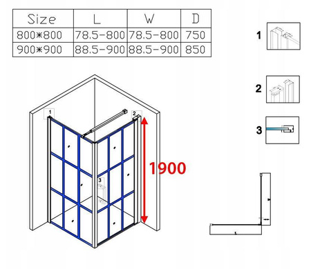 Kabina prysznicowa 80x80 szkło 6mm kwadrat czarna 23178255