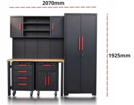 Szafka warsztatowa z ruchomym stołem i szafkami jezdnymi, szafa, regał (wymiary: 2070x472x1925 mm) 80183073