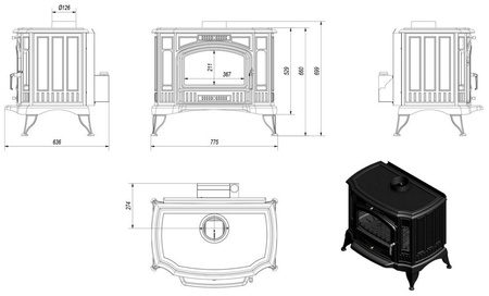 Piec wolnostojący koza 10kW K9 ASDP z wylotem spalin fi 130, Gratis: Rozeta stalowa okrągła fi 130 + Rura stalowa 130/1m + Kolano ruchome 130/90 - spełnia anty-smogowy EkoProjekt 30079561