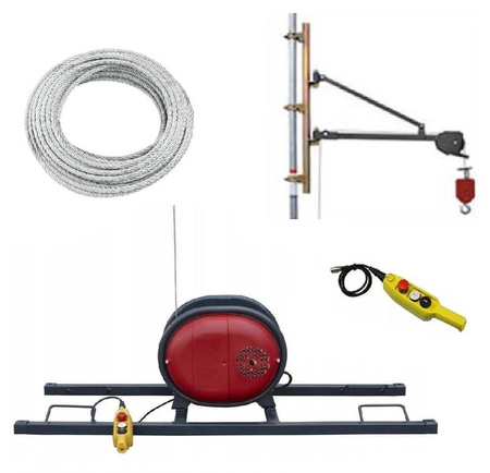 Napęd wciągarki przykręcana 500/30m + szyna H - do wyboru sterowanie ręczne, lina, ramię robocze z masztem 08179943