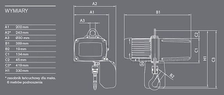Wyciągarka łańcuchowa elektryczna 3 fazowy 400V (udźwig: 160kg, prędkość podn.: 8/2m/min, wysokość podnoszenia: 18m) 03068895