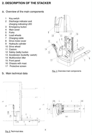 Wózek paletowy elektryczny GermanTech (udźwig: 1000 kg, długość wideł: 1150 mm, wysokość podnoszenia: 1600 mm) 99746696