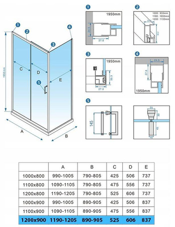 Kabina prysznicowa 120x90 szkło 6mm metal 23178233