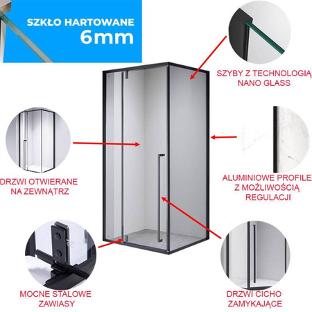 Kabina prysznicowa czarna kwadratowa 90x90 szkło 6mm 23178198