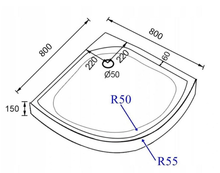 Brodzik 80cm półokrągły głęboki 15cm czarny + syfon 23178270