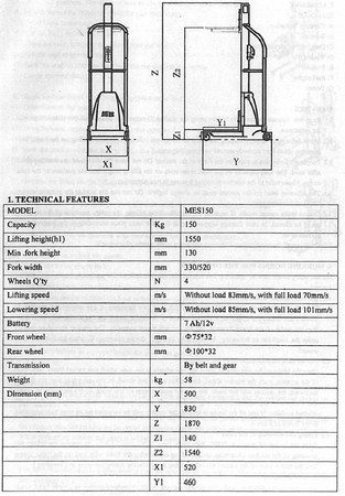 Wózek podnośnikowy z podestem elektryczny GermanTech (max wysokość: 1550 mm, udźwig: 150 kg) 99724810