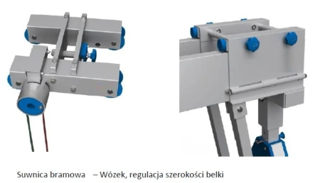 Suwnica bramowa aluminiowa konstrukcja składana - ruchoma, na kołach, w zestawie wraz z wózkiem towarowym (udźwig: 1500 kg, wysokość robocza: 2893-4193mm, długość belki całkowita: 5100mm) 99953740