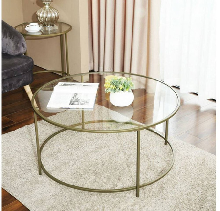 Stolik złoty okrągły Ława złota rama szkło hartowane (szerokość: 84 cm) 24378389