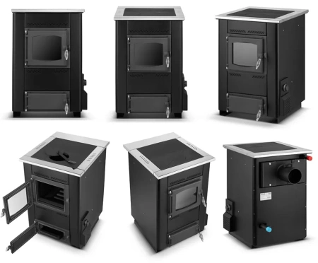 Piec kominek koza kuchenka kuchnia węglowa westfalka piecokuchnia kocioł CO z płaszczem wodnym 15-17kW (kolor: czarny, średnica wylotu spalin: 128 mm) - spełnia anty-smogowy EkoProjekt 99682652