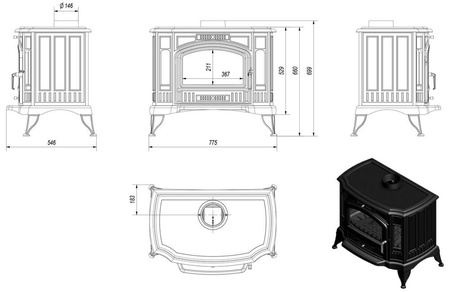 Piec wolnostojący koza 10kW K9 z wylotem spalin fi 150 + Gratis: Rozeta stalowa okrągła fi 150 + Rura stalowa 150/1m + Kolano ruchome 150/90 - spełnia anty-smogowy EkoProjekt 30079553
