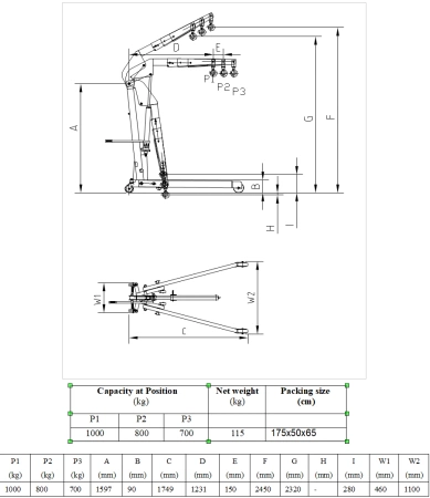 Żurawik warsztatowy GermanTech (udźwig w pozycji: 700-800-1000 kg) 99724830