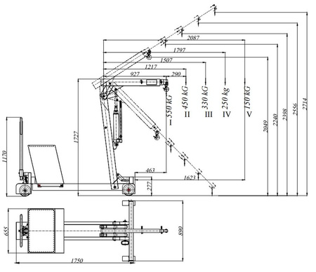 Żuraw hydrauliczny ręczny z przeciwwagą beton (udźwig: 150-550 kg, długość ramienia: 927-2087 mm) 58782126