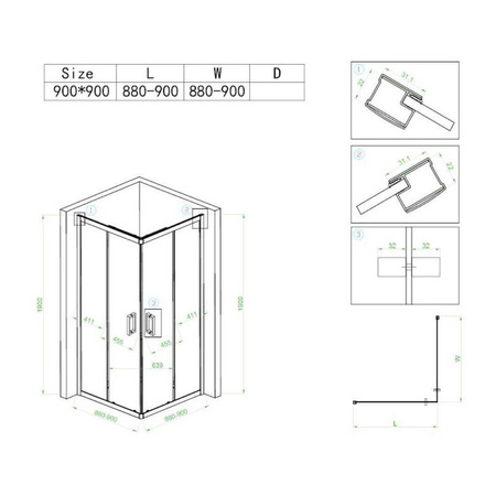Kabina prysznicowa kwadratowa Czarna Black 90x90cm 5MM 23180201