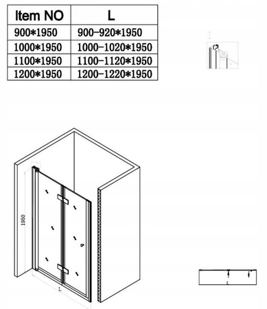 Drzwi prysznicowe 90 składane ścianka szkło 6mm 23178184