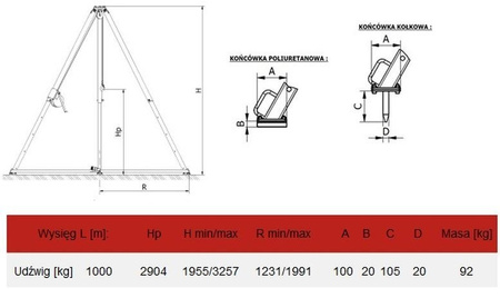 IMPROWEGLE Trójnóg miproCrane z wyciągarką linową ręczną i z wysokością podnoszenia + 20m  (udźwig: 1000 kg) 33967277
