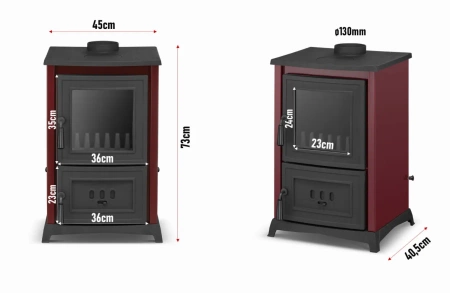 Piec kominek koza żeliwny z płytą grzewczą fajerką bordowy 6,5-8,5kW na drewno (średnica wylotu spalin: 130mm) - spełnia anty-smogowy EkoProjekt 99683063