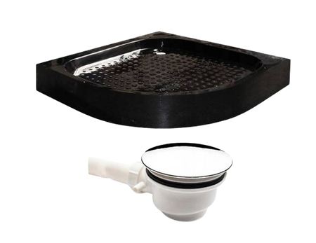 Calbati Brodzik 90x90 półokrągły 15cm czarny + syfon 23179601