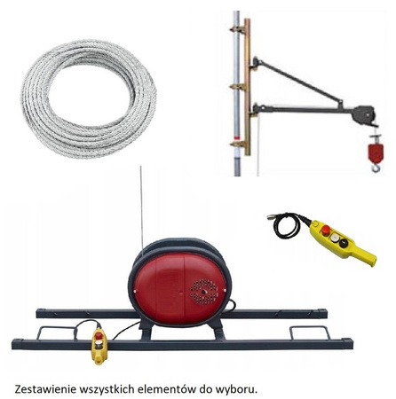 Napęd wciągarki przykręcana 500/30m + szyna H - do wyboru sterowanie ręczne, lina, ramię robocze z masztem 08179943