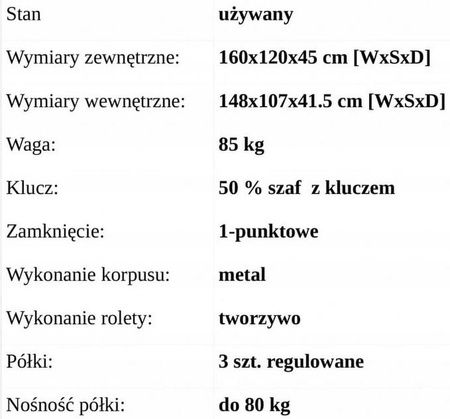 Box24 Szafa roletowa metalowa 3 półki (wymiary: 160x120x45 cm) 17676588