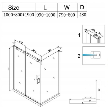 Kabina prysznicowa 100x80 jakość mocna szkło 8mm 23178206