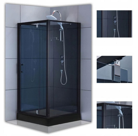 Kabina prysznicowa narożna 90x90 niski czarna brodzik 23178257