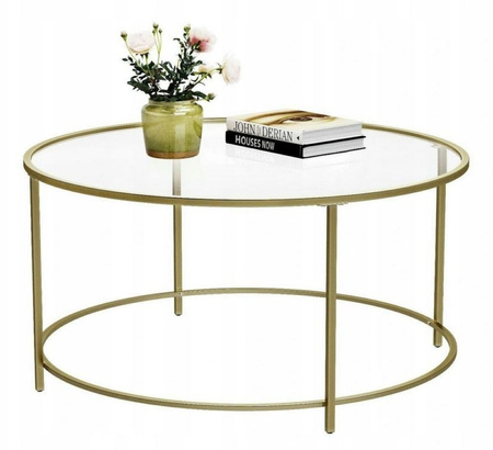 Stolik złoty okrągły Ława złota rama szkło hartowane (szerokość: 84 cm) 24378389