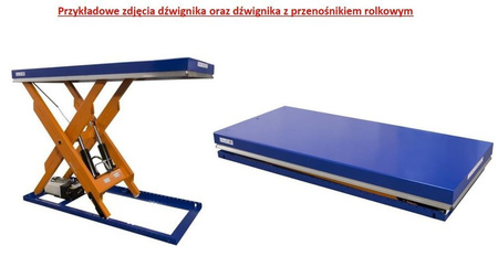 Dźwignik nożycowy hydraulicznyz przenośnikiem rolkowym (udźwig: 2000 kg, wymiary platformy: 2000x900mm, wysokość podnoszenia min/max: 230-1300mm, moc: 1,5kW) 03076484