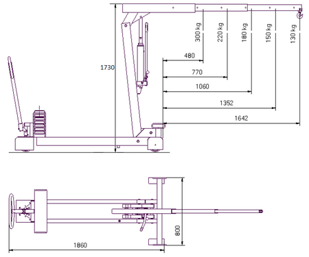 Żuraw hydrauliczny ręczny z przeciwwagą (udźwig: od 130 do 300 kg) 58755419