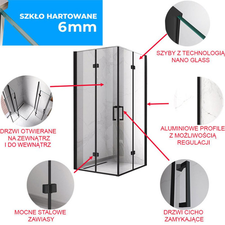 Kabina prysznicowa kwadratowa 80x80 cm Czarna 23181733