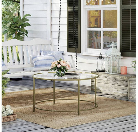 Stolik złoty okrągły Ława złota rama szkło hartowane (szerokość: 84 cm) 24378389