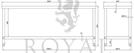 Stół roboczy ze stali nierdzewnej bez kantu Royal Catering (wymiary: 200 x 60 x 85 cm) 4564349