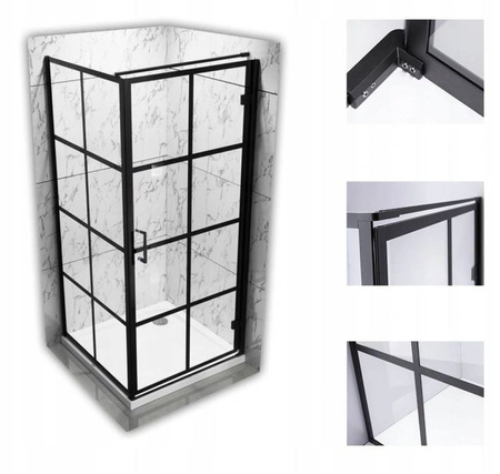 Kabina prysznicowa kwadratowa kratka czarna 80x80 23178191