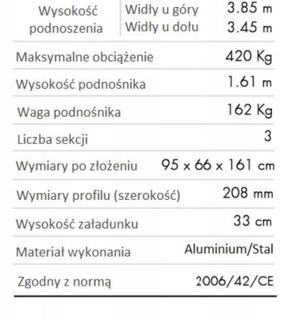 Podnośnik towarowy z wciągarką z automatycznym hamulcem (maks. wysokość podnoszenia: 3,55 m, maks. udźwig: 440kg) 27481905