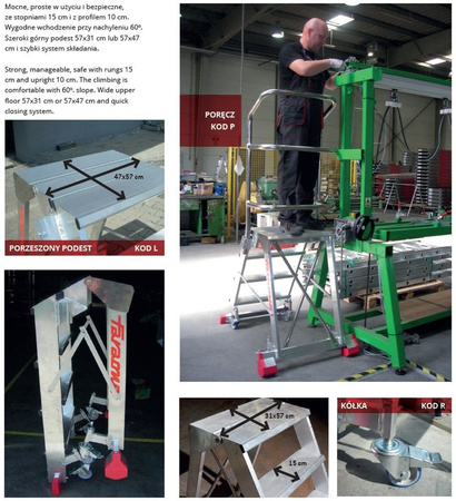 Drabina magazynowa FARAONE 4 stopniowa (wysokość robocza: 2,78m, wymiary platformy: 57x31 cm) 99675083