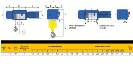 Wyciągarka linowa stacjonarna elektryczna, sterowanie-kaseta, układ lin-4/1 (udźwig: 2000 kg, wysokość podnoszenia: 10m) 02874851