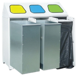 Metalowy pojemnik na odpady 3-komorowy, 2 kosze metalowe, 1 obejma do worków (wymiary: 1072x1065x450 mm) 00853981