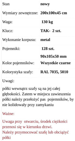 Szafa z 128 pojemnikami, metalowa (wymiary: 200x100x45 cm) 17680124