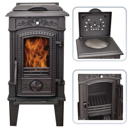 Piec koza żeliwny kominek kominkowy na nózkach, płyta do gotowania 6,6kW - spełnia anty-smogowy EkoProjekt 04482048