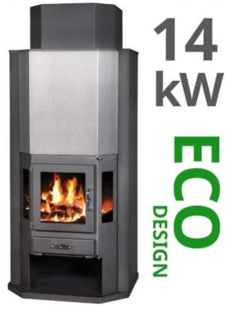 Piec piecyk kominek stalowy na drewno 14kW - spełnia anty-smogowy EkoProjekt 48280251